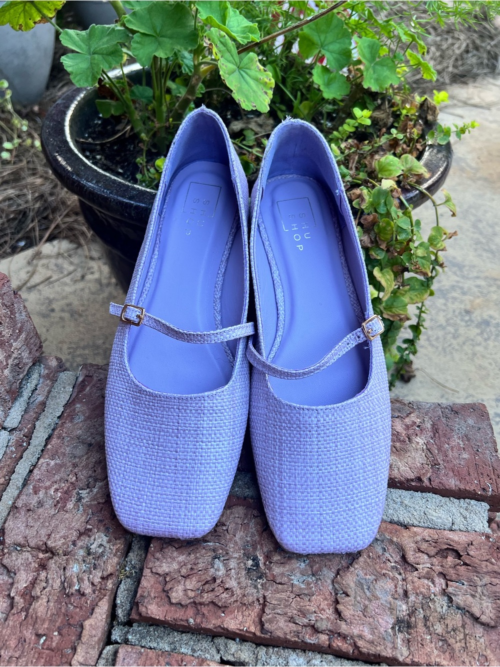 SHU SHOP Women's Lavender Woven Mary Jane Flats Square Toe Buckle US 7.5 M